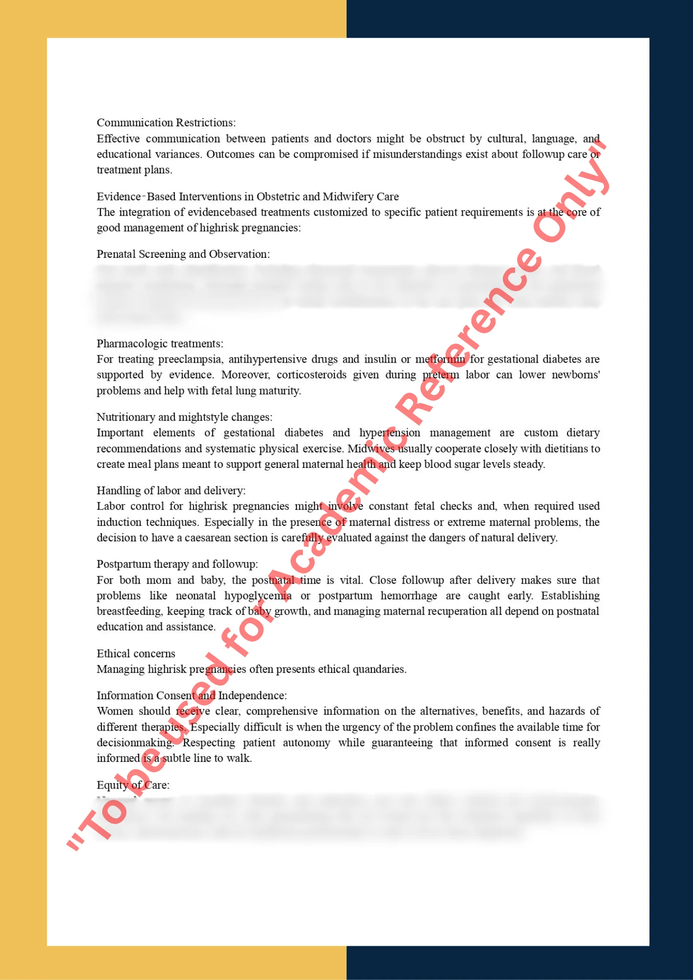 Assignment Sample Of Subject OBG 304 – Obstetrics and Midwifery 1